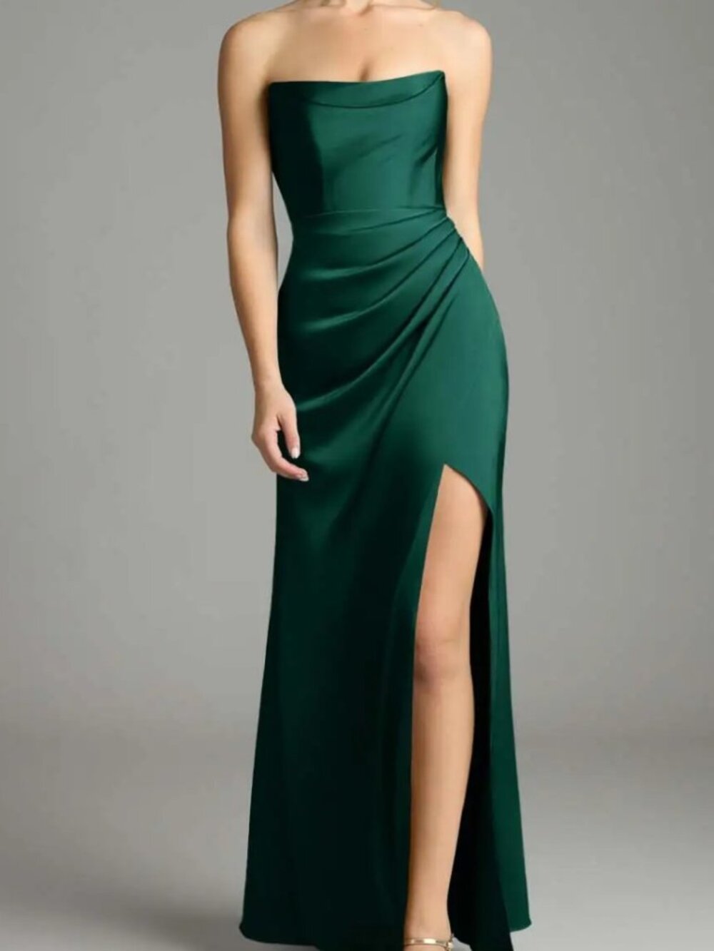 Azazie Leonis Emerald Stretch Satin Convertible Dress US 6